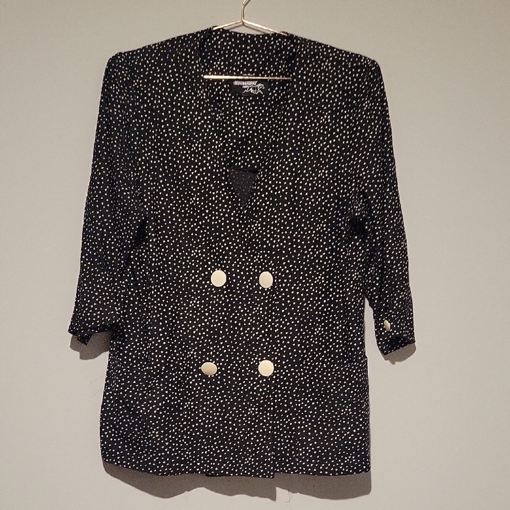 Black Polka Dot Double-Breasted Blazer